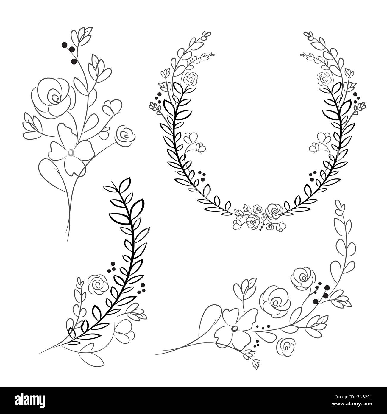 Vettore di corone e ghirlande di alloro. Round Flower frame del vettore. Illustrazione Vettoriale