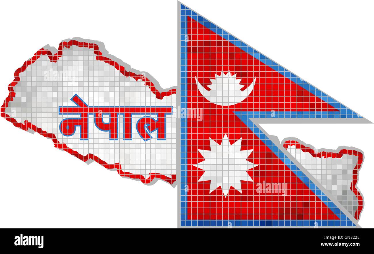 Mappa di Nepal con bandiera all'interno Illustrazione Vettoriale