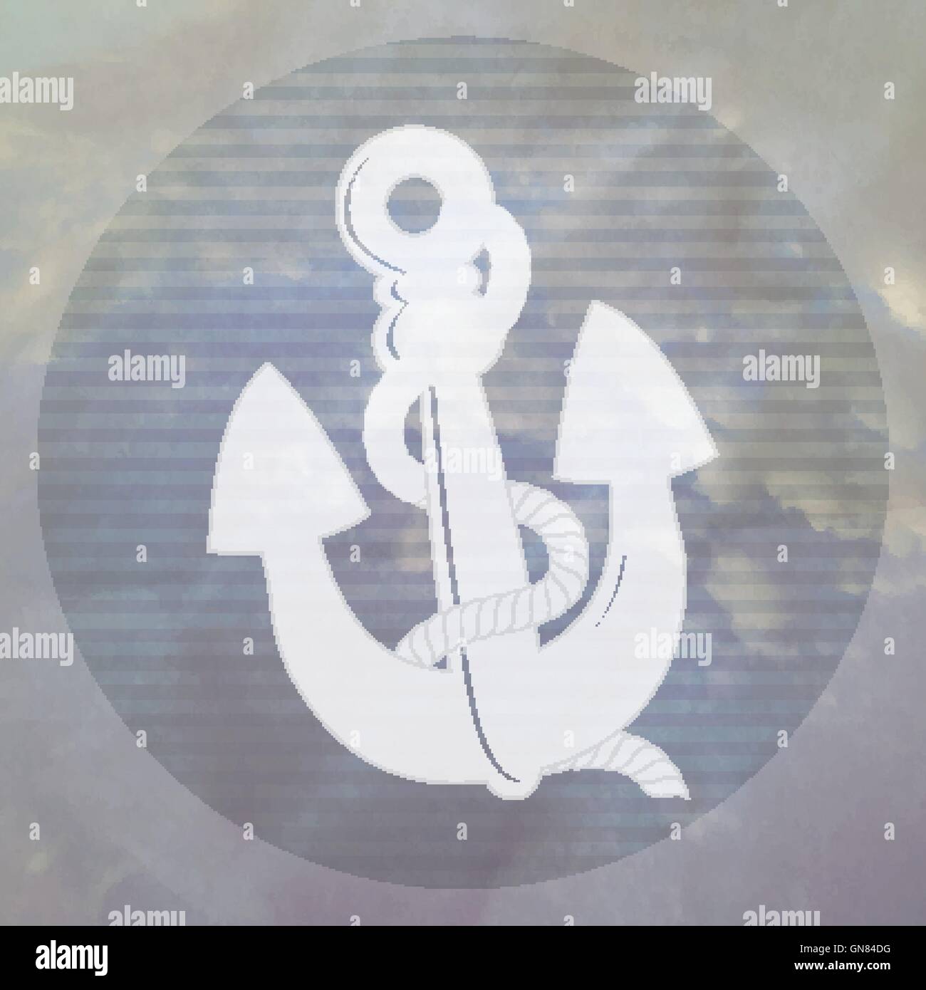 Elemento di ancoraggio nella nebbia e nuvole su un vintage testurizzato vettore carta indietro Illustrazione Vettoriale