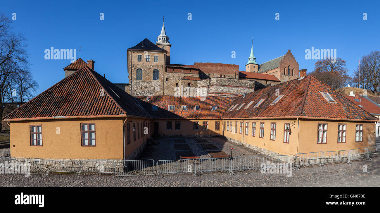 Vista panoramica del castello medievale la Fortezza di Akershus a Oslo. Norvegia Foto Stock