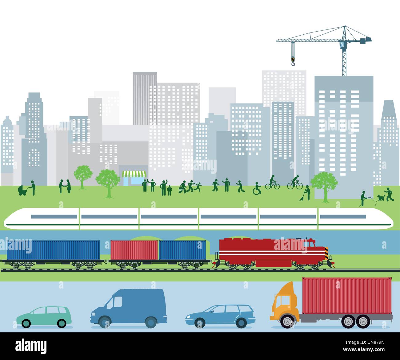 Il traffico e i trasporti in città Illustrazione Vettoriale