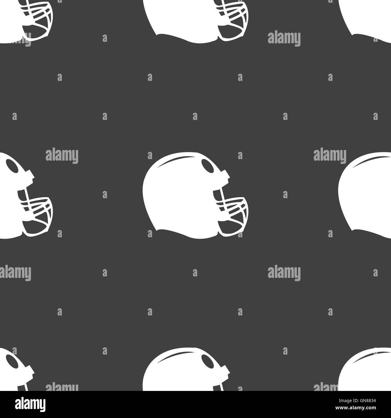 Casco da football icona segno. Seamless pattern su uno sfondo grigio. Vettore Illustrazione Vettoriale