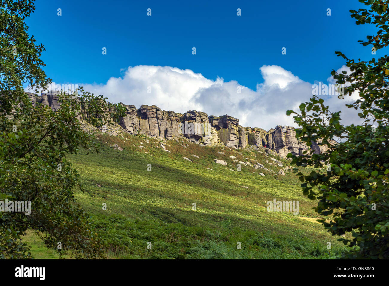 Bordo Stanage, Gritstone cliff, Peak District, Derbyshire Foto Stock