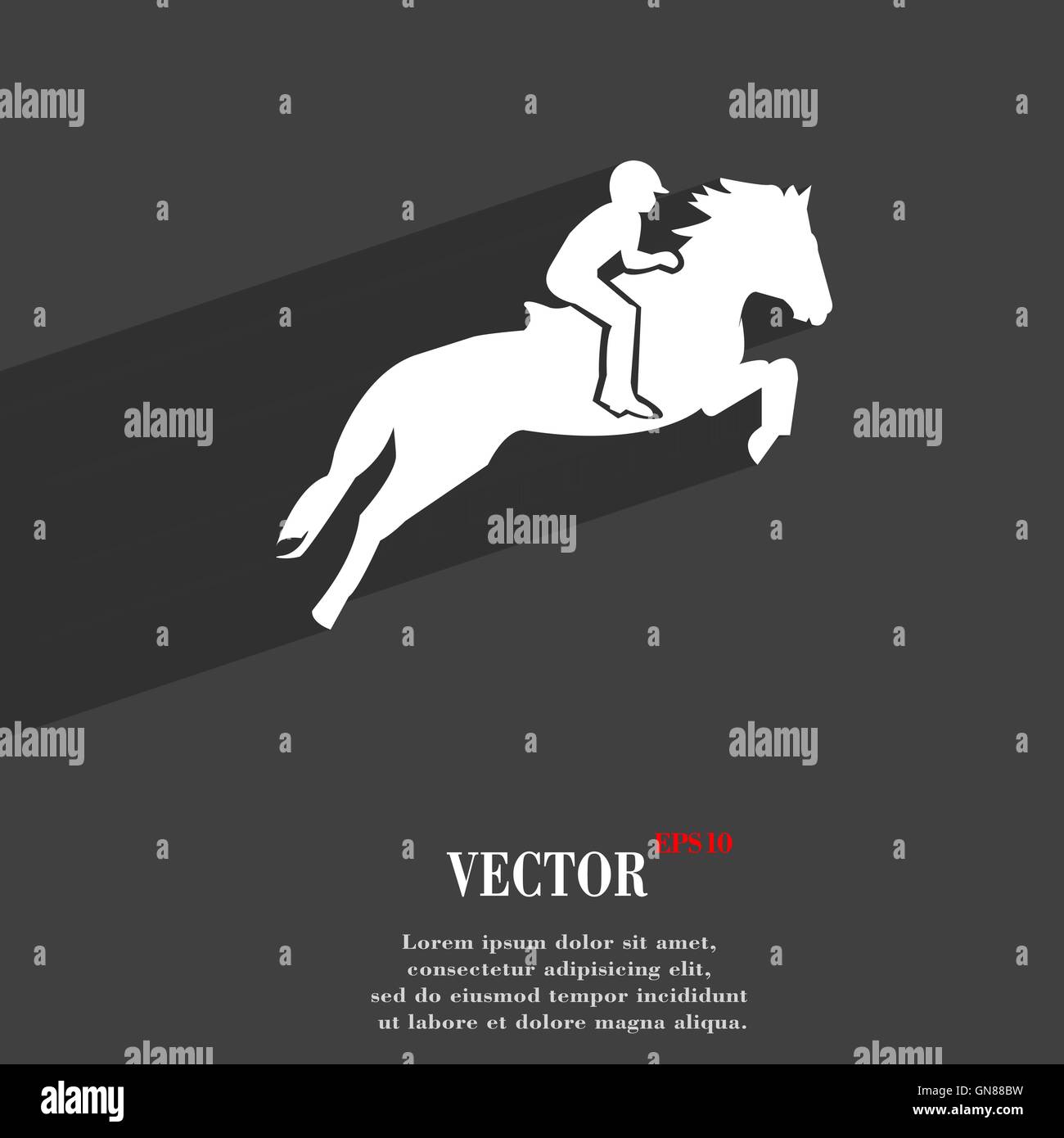 Corsa di cavalli. Derby. Sport Equestri. Silhouette di un cavallo da corsa piatto simbolo di moderna progettazione web con lunga ombra e spazio per voi Illustrazione Vettoriale