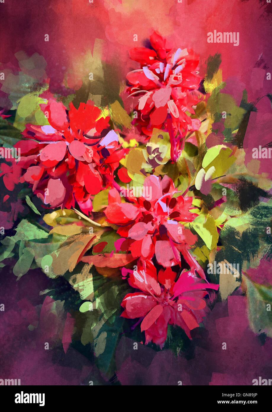 La pittura digitale di coloratissimi fiori astratti, illustrazione Foto Stock