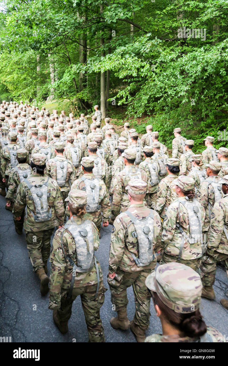 Formazione cadetta a Camp Buckner, Stati Uniti Accademia Militare di West Point, NY, STATI UNITI D'AMERICA Foto Stock