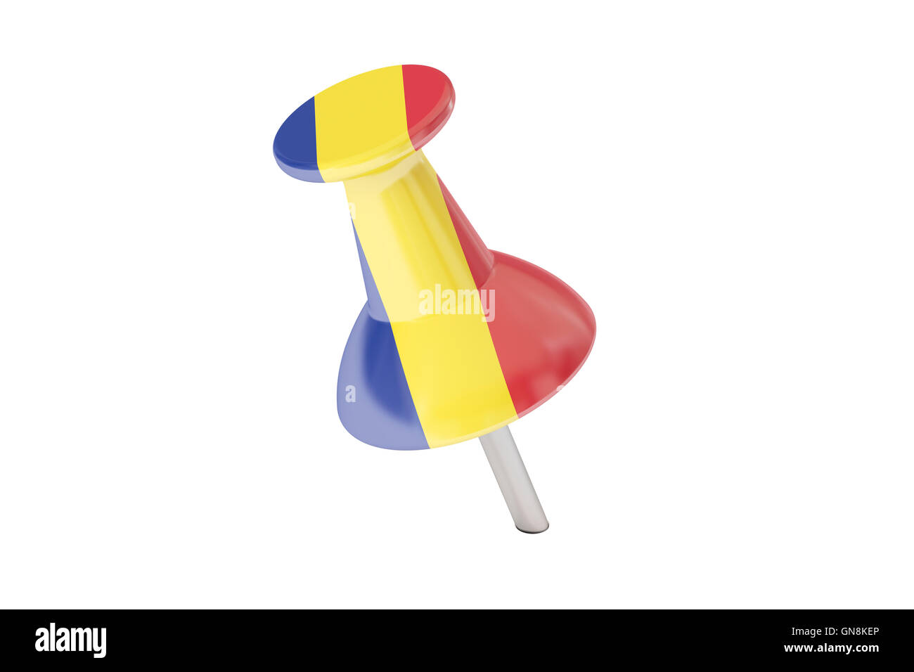 Spingere il perno con la bandiera della Romania, 3D rendering isolati su sfondo bianco Foto Stock