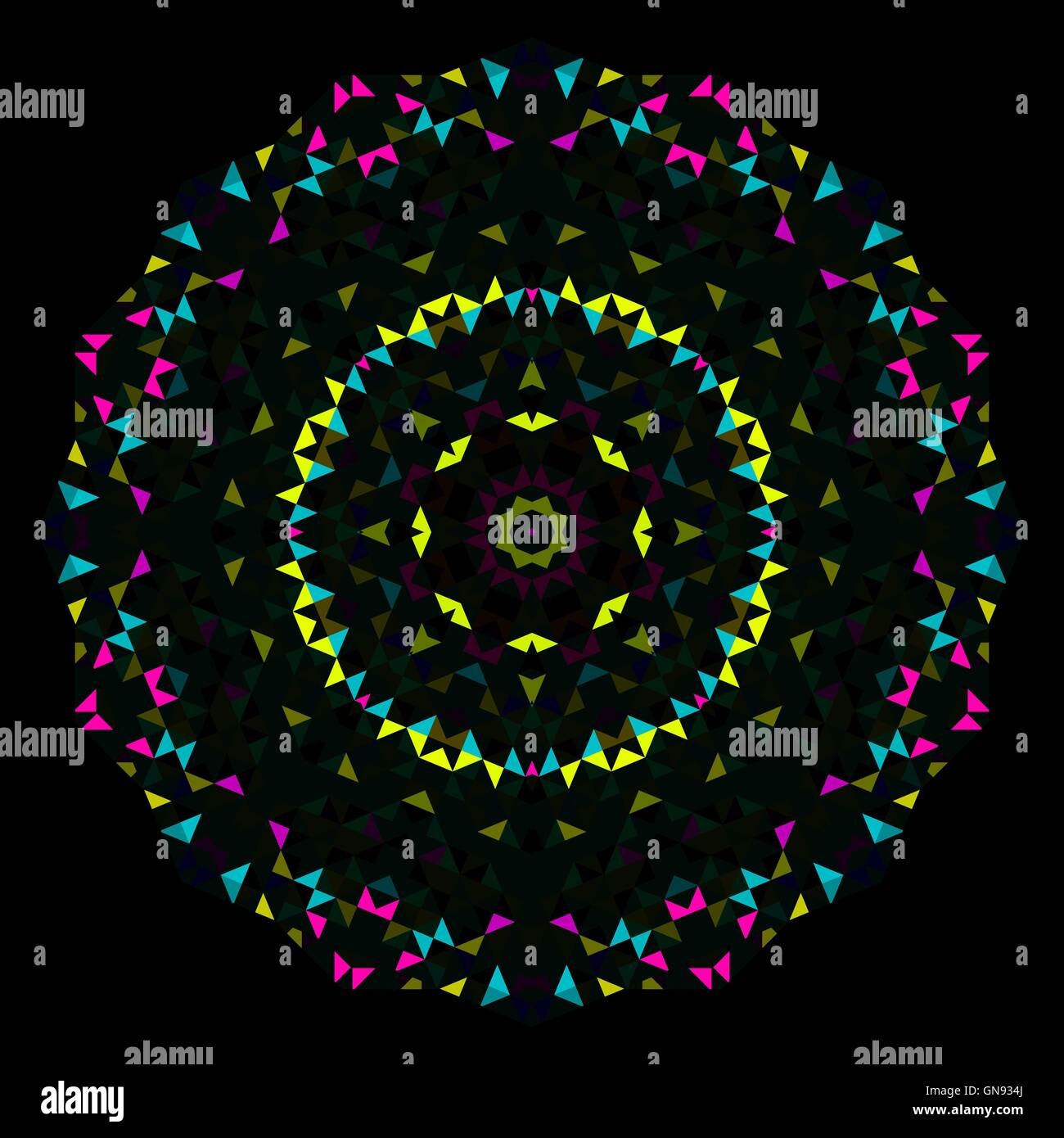 Geometrica astratta luminoso modello di caleidoscopio. Cerchio design simmetrico Illustrazione Vettoriale