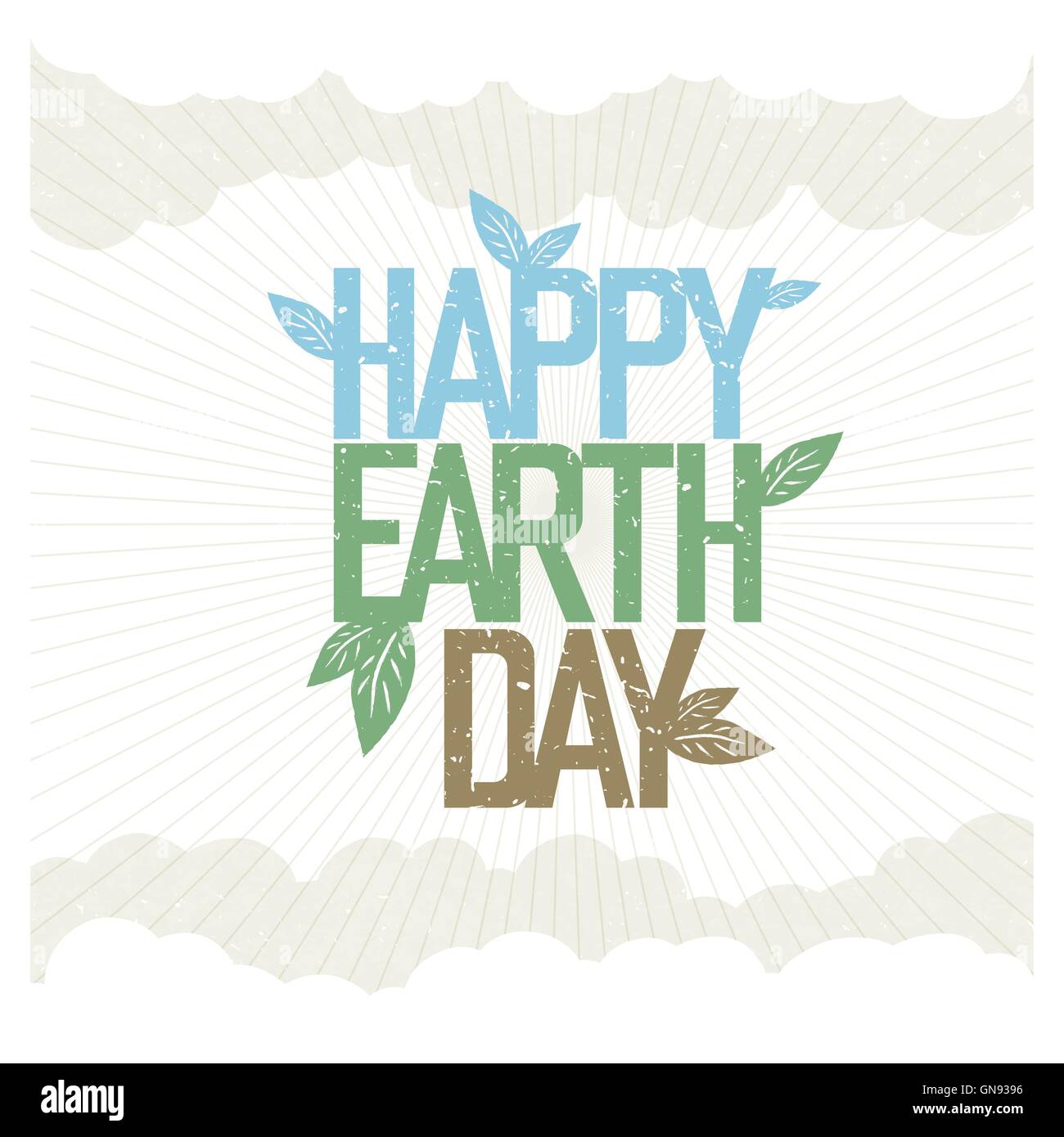 Vintage Earth Day Poster. Raggi, foglie, nuvole, cielo. Sul vecchio pape Illustrazione Vettoriale