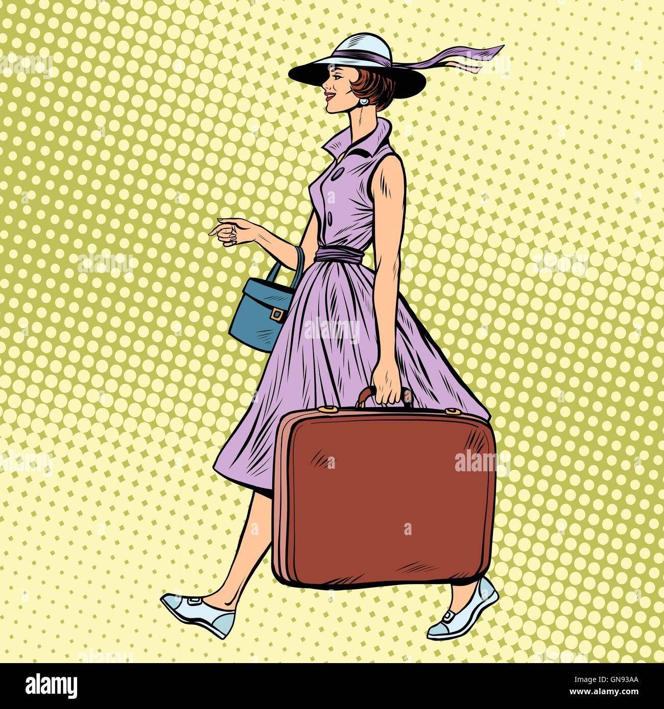 Donna traveler con la valigia Illustrazione Vettoriale