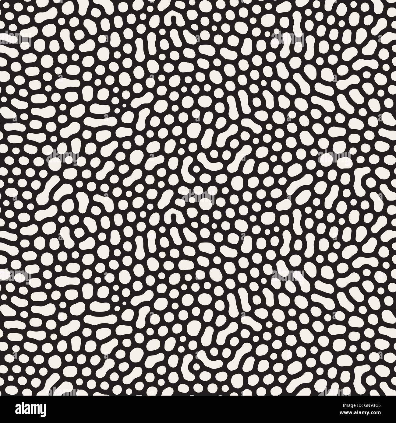 Vector Seamless in bianco e nero arrotondato organica accozzaglia cerchi Texture Illustrazione Vettoriale