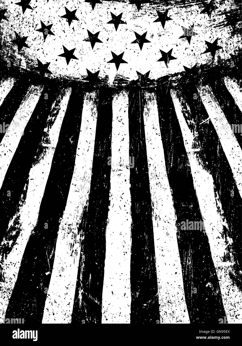 Negativo in bianco e nero Fotocopiatrice bandiera americana sfondo. Grunge un Illustrazione Vettoriale