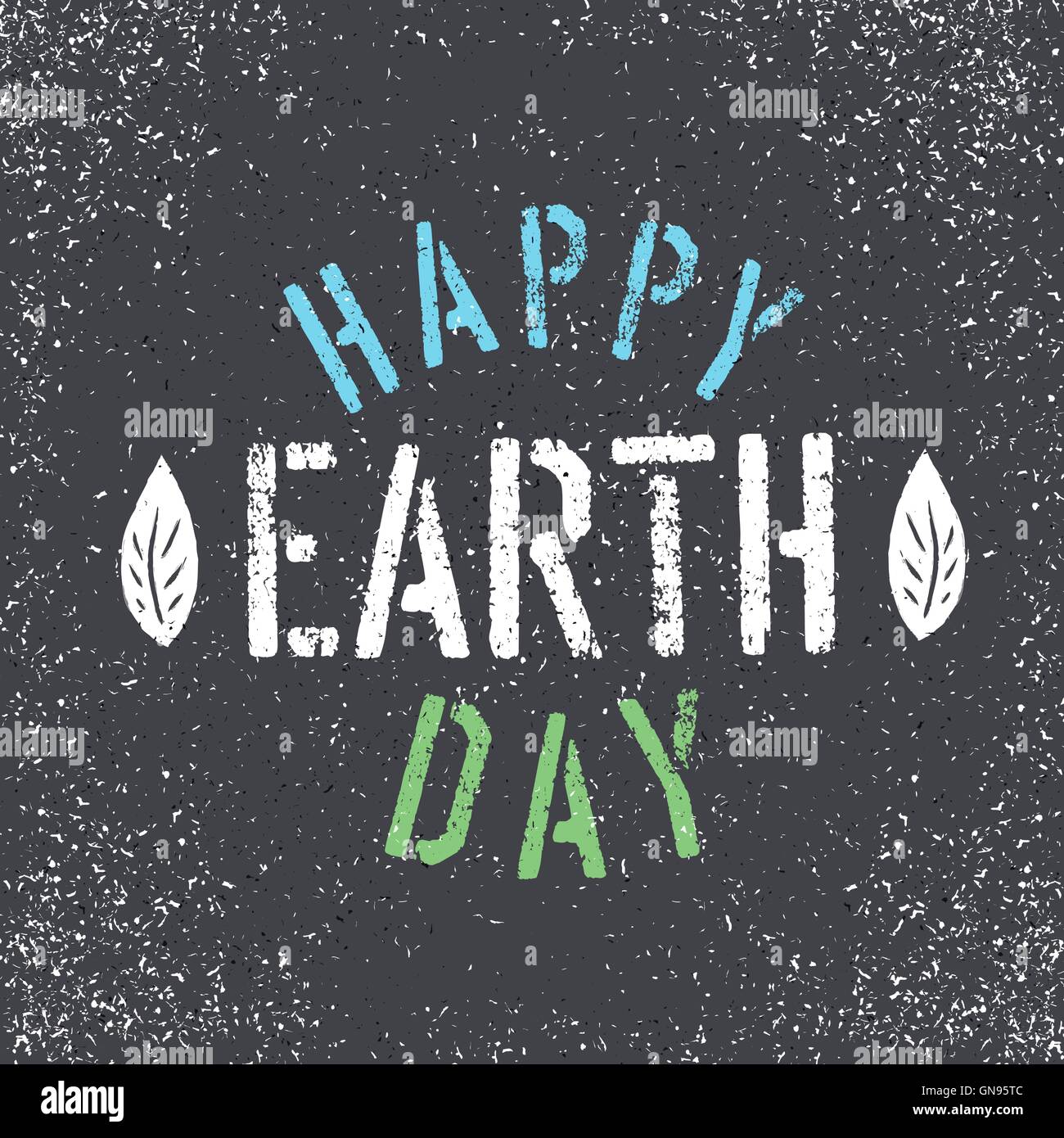 Felice Giornata della Terra. Grunge lettering con simbolo di foglia. Stencil grun Illustrazione Vettoriale