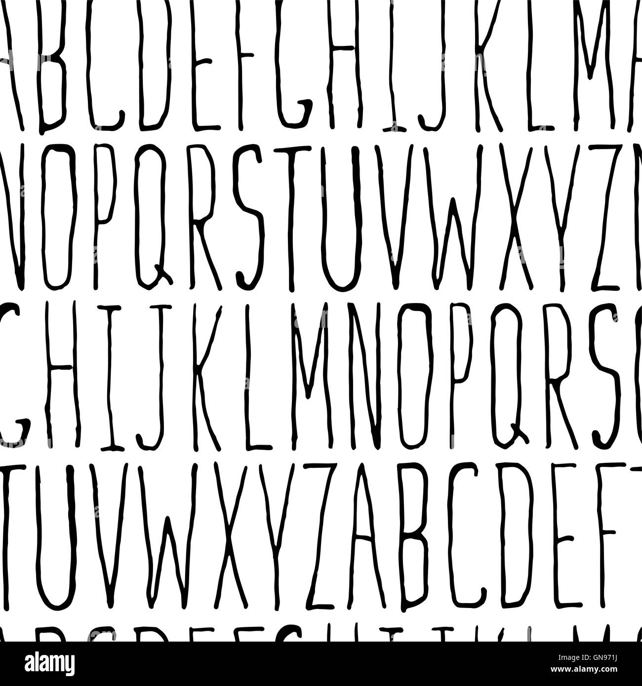 Tanga sottile alfabeto disegnati a mano modello senza giunture Illustrazione Vettoriale