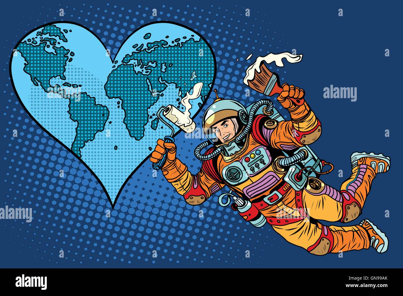 La Giornata dell Ambiente, Terra cuore e l'astronauta Illustrazione Vettoriale