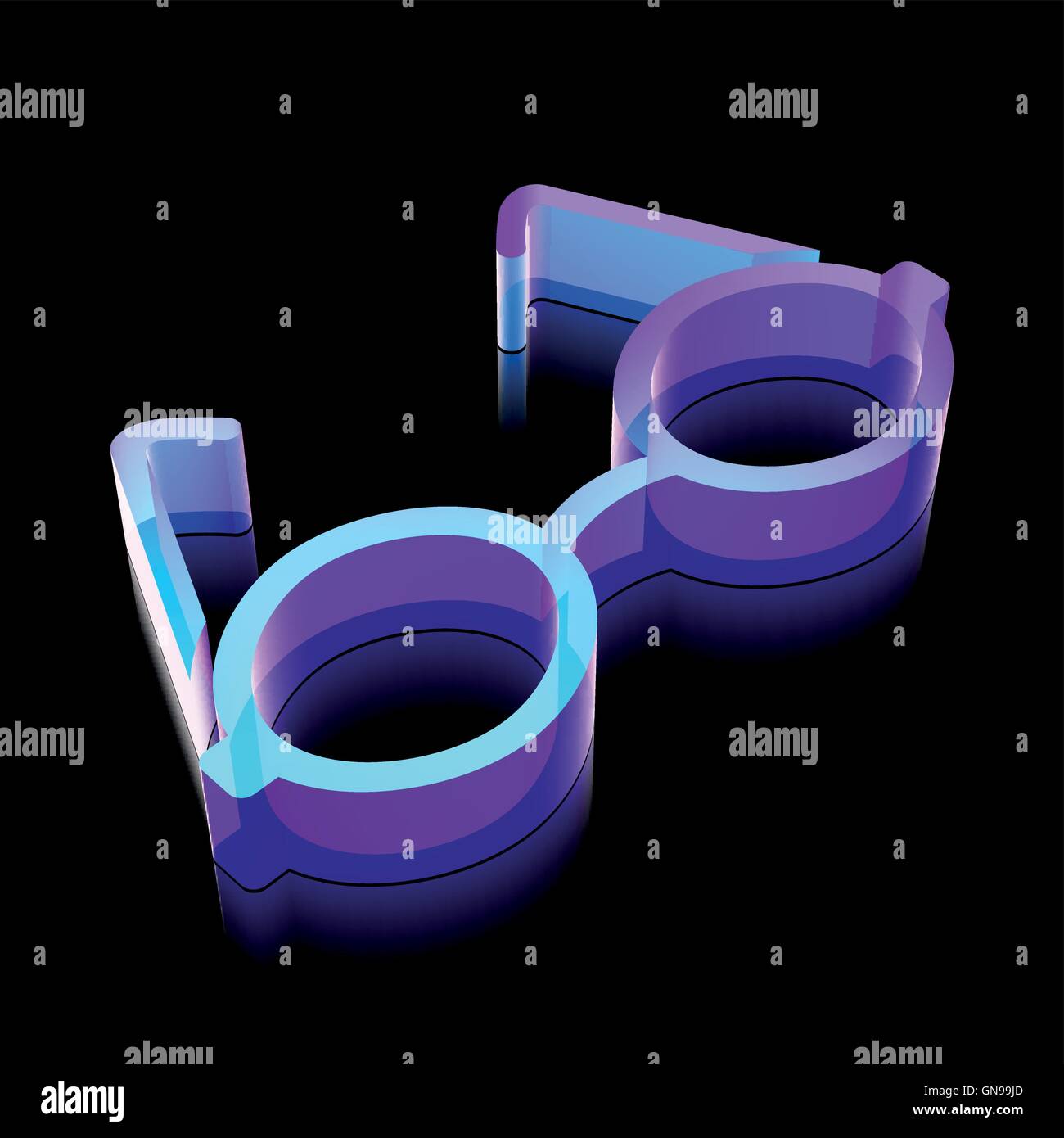 Icona della scienza: 3d neon incandescente bicchieri in vetro, illustrazione vettoriale. Illustrazione Vettoriale