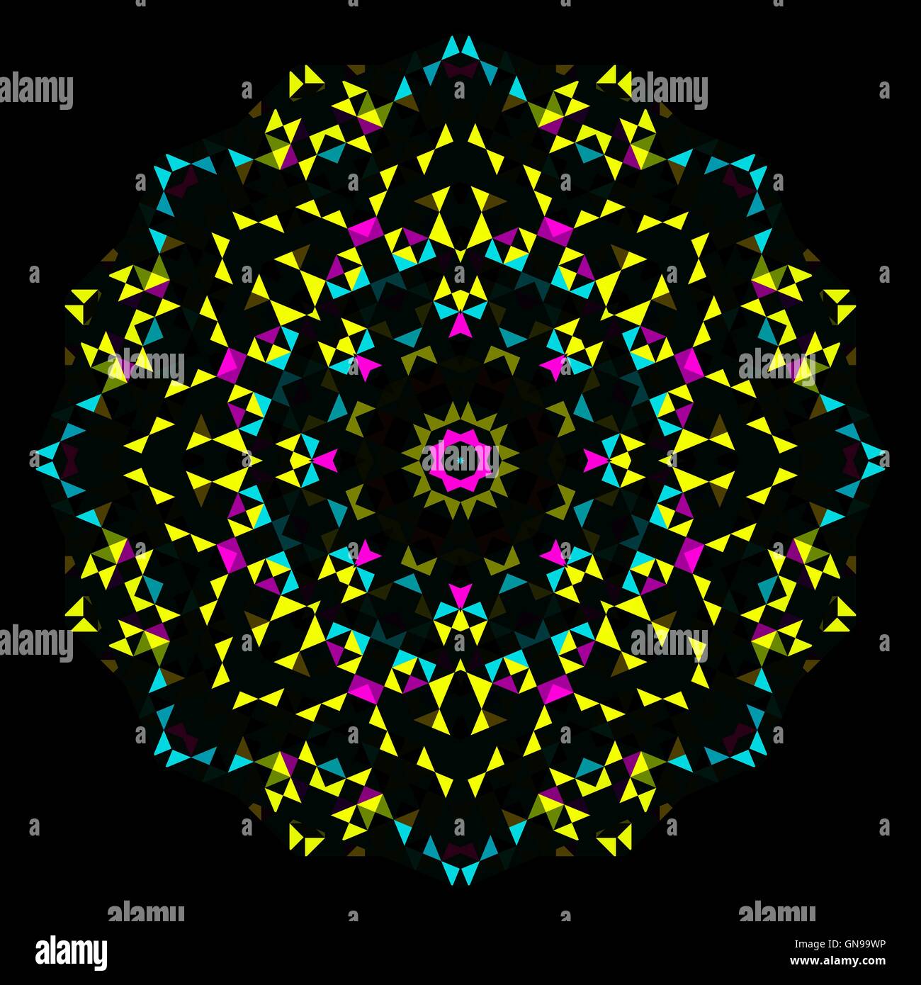 Geometrica astratta luminoso modello di caleidoscopio. Cerchio design simmetrico Illustrazione Vettoriale