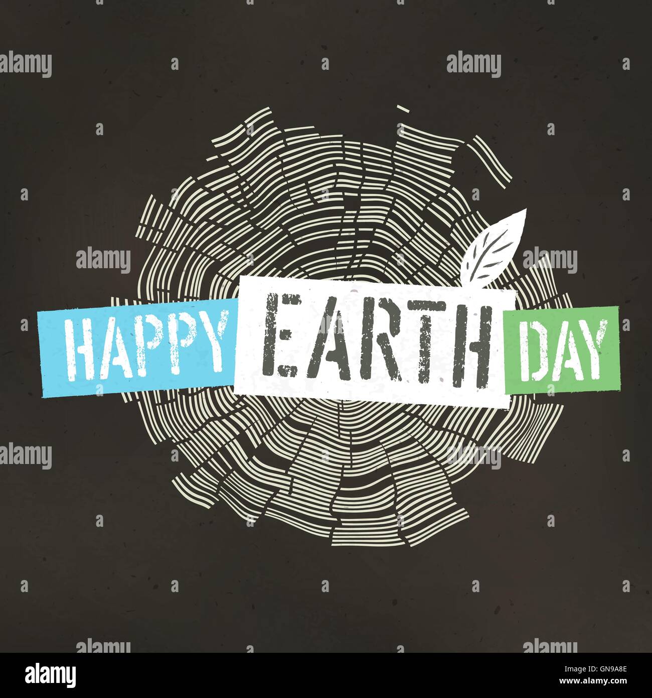 Happy Earth Day Poster. Anelli albero illustrazione simbolica sul Illustrazione Vettoriale