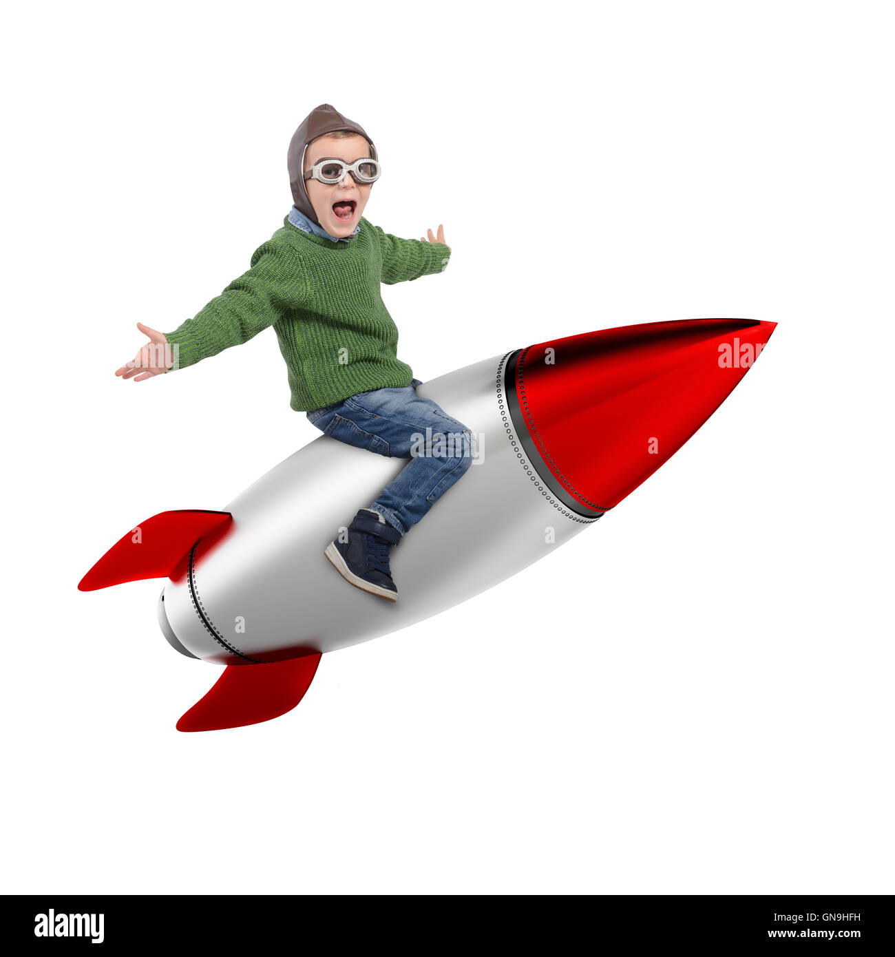 3D Rendering sognando di volare nello spazio Foto Stock