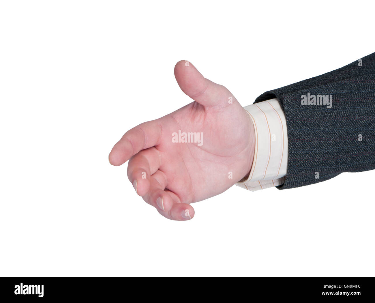 Mano stesa per stretta di mano. Foto Stock