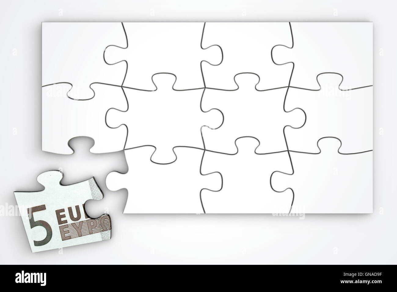 5 Euro nota modello Puzzle - Vista Superiore Foto Stock 5 Euro nota modello Puzzle - Vista Superiore Foto Stock