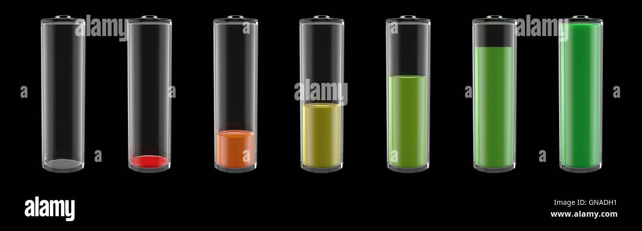 Il livello di carica della batteria da 0% a 100% Foto Stock