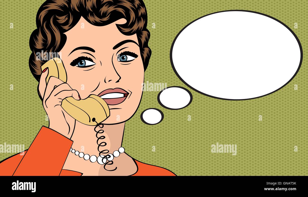 Donna Chat sul telefono, pop art illustrazione Illustrazione Vettoriale