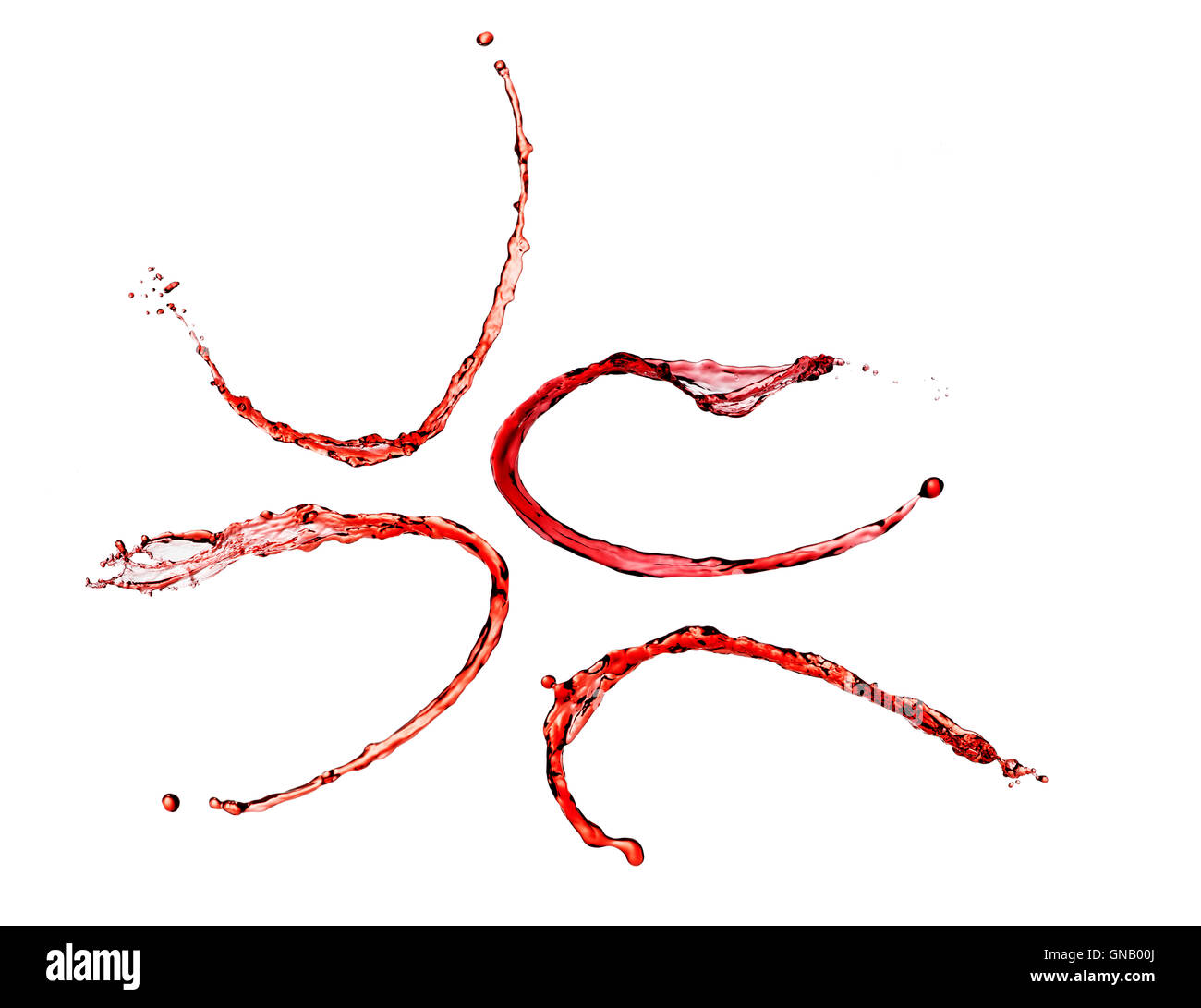 Vino rosso schizzi isolati su sfondo bianco Foto Stock