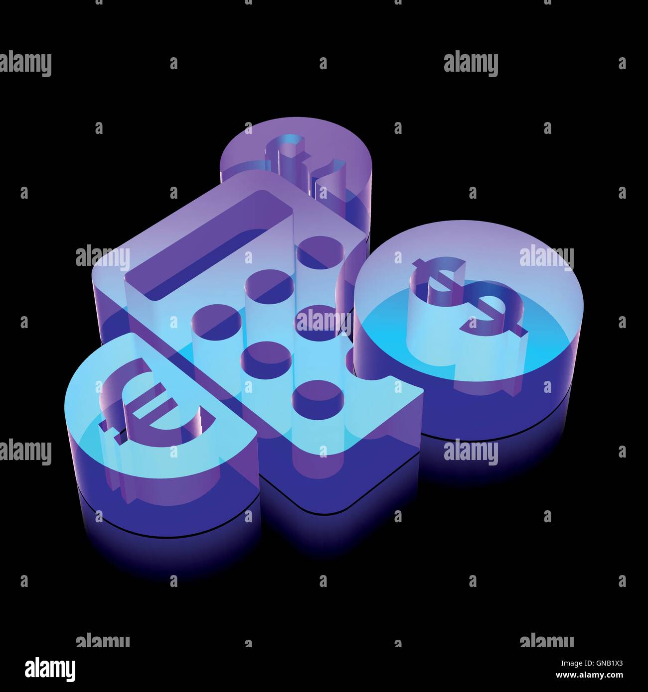 3d il neon incandescente icona Calcolatrice realizzata in vetro, illustrazione vettoriale. Illustrazione Vettoriale