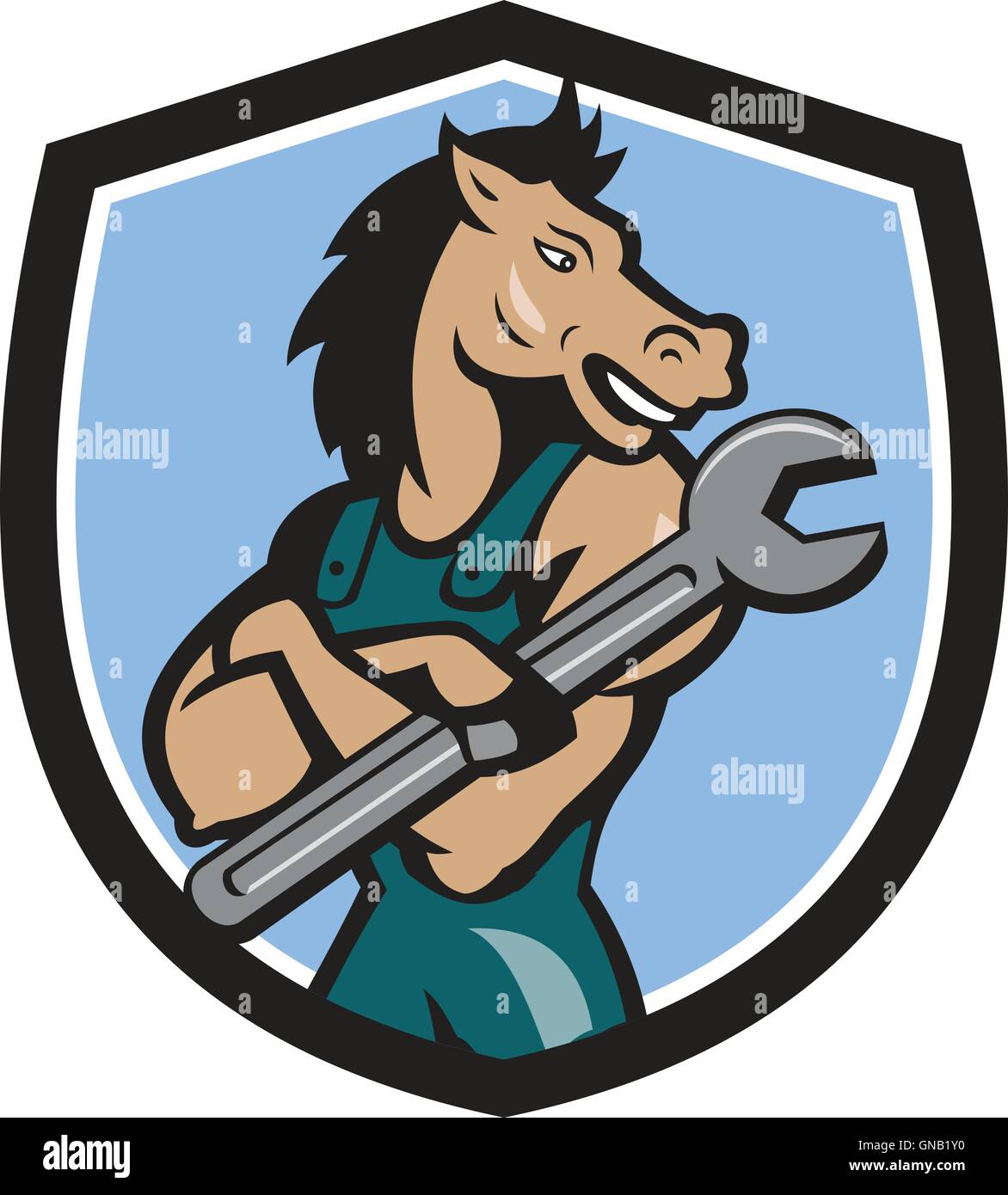 Cavallo di chiave meccanica Crest Cartoon Illustrazione Vettoriale