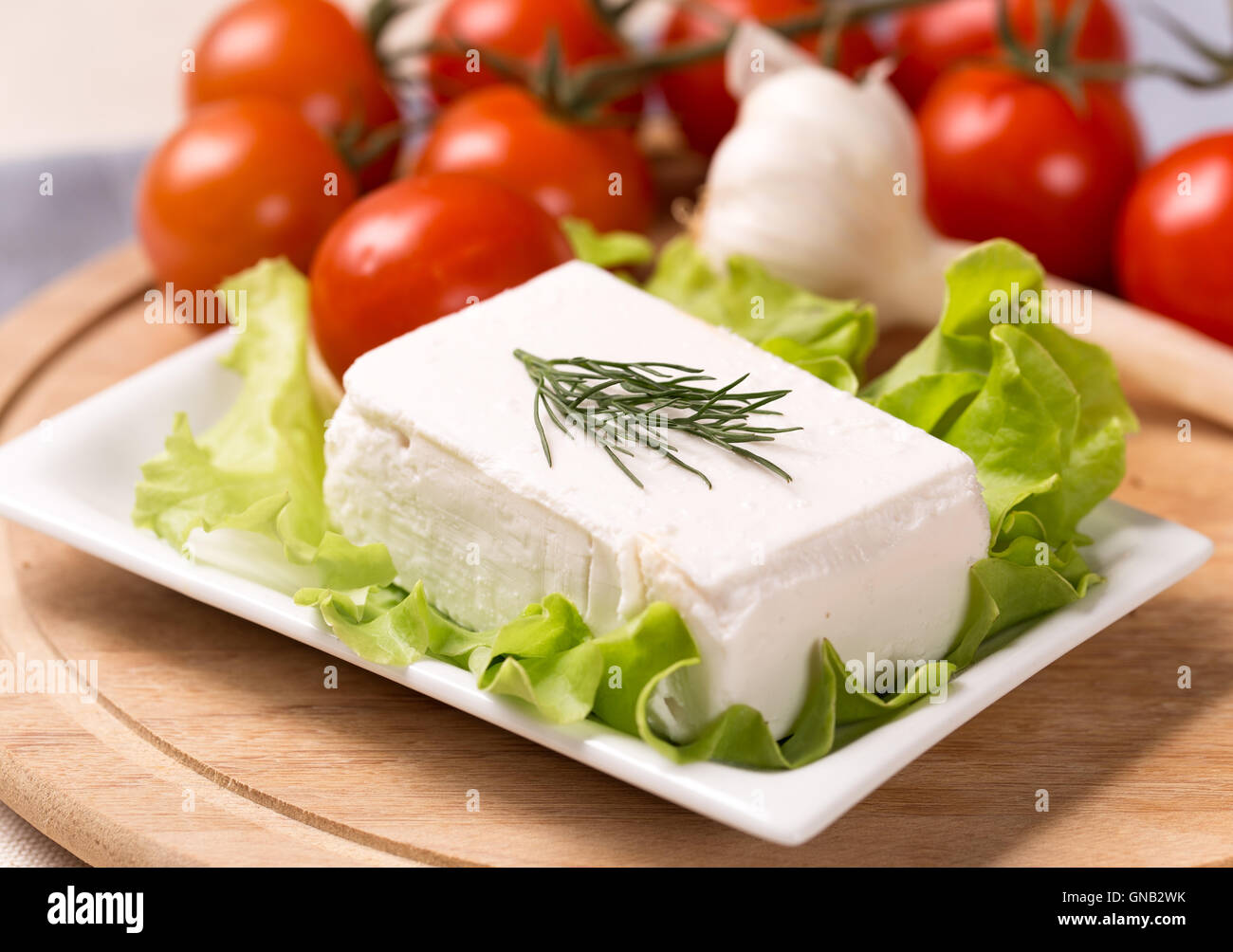 Latte di capra formaggio con aneto Foto Stock