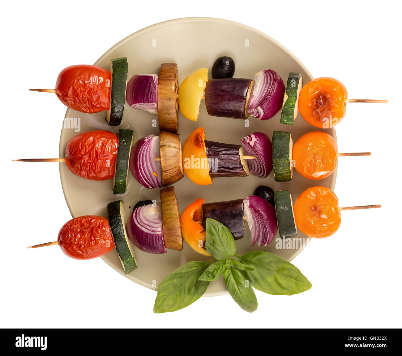 Grigliata di verdure spiedini isolato Foto Stock
