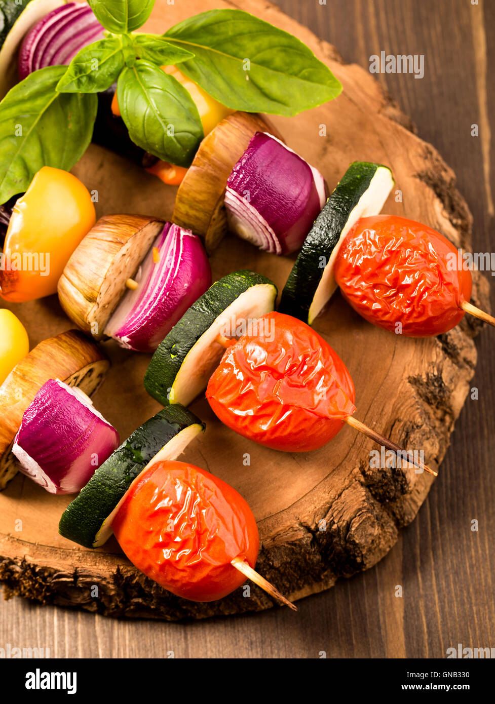 Grigliata di verdure spiedini closeup Foto Stock