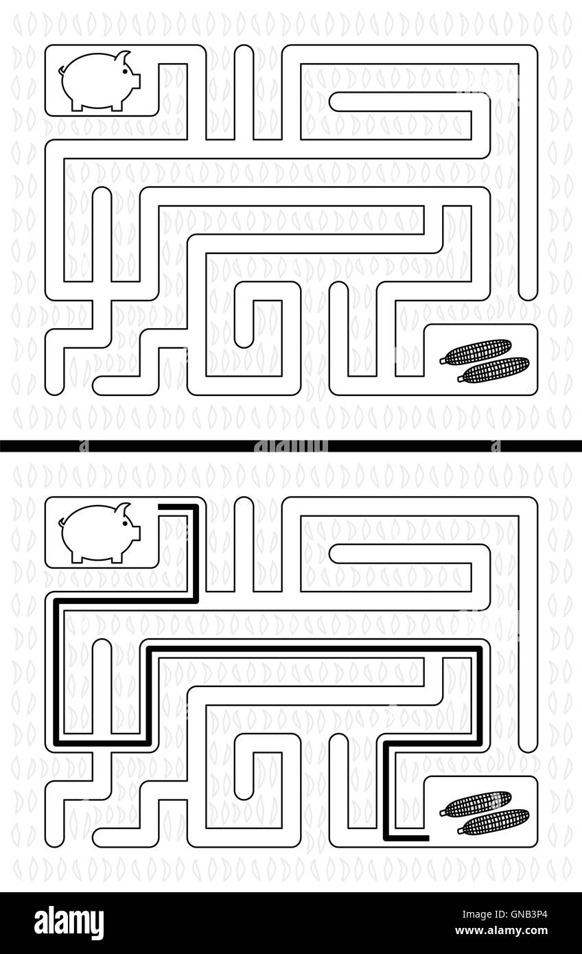 Facile piglet maze Illustrazione Vettoriale