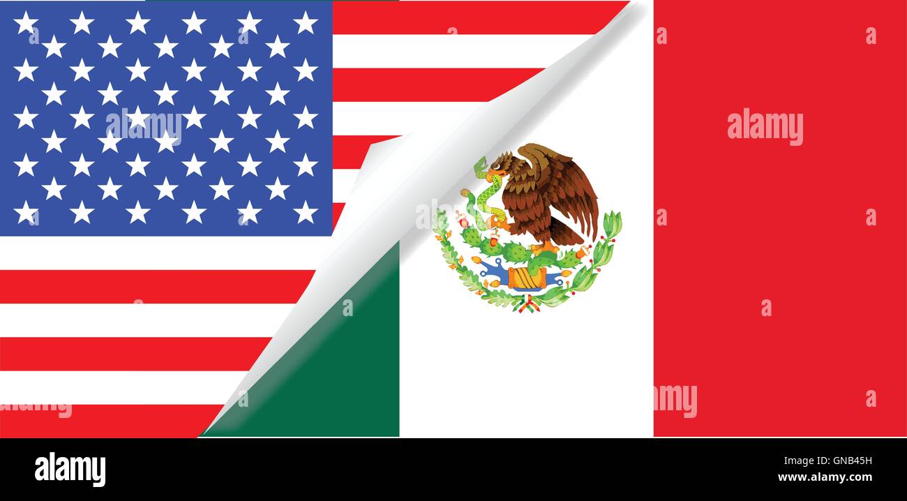 Stati Uniti e Messico bandiere combinati Illustrazione Vettoriale
