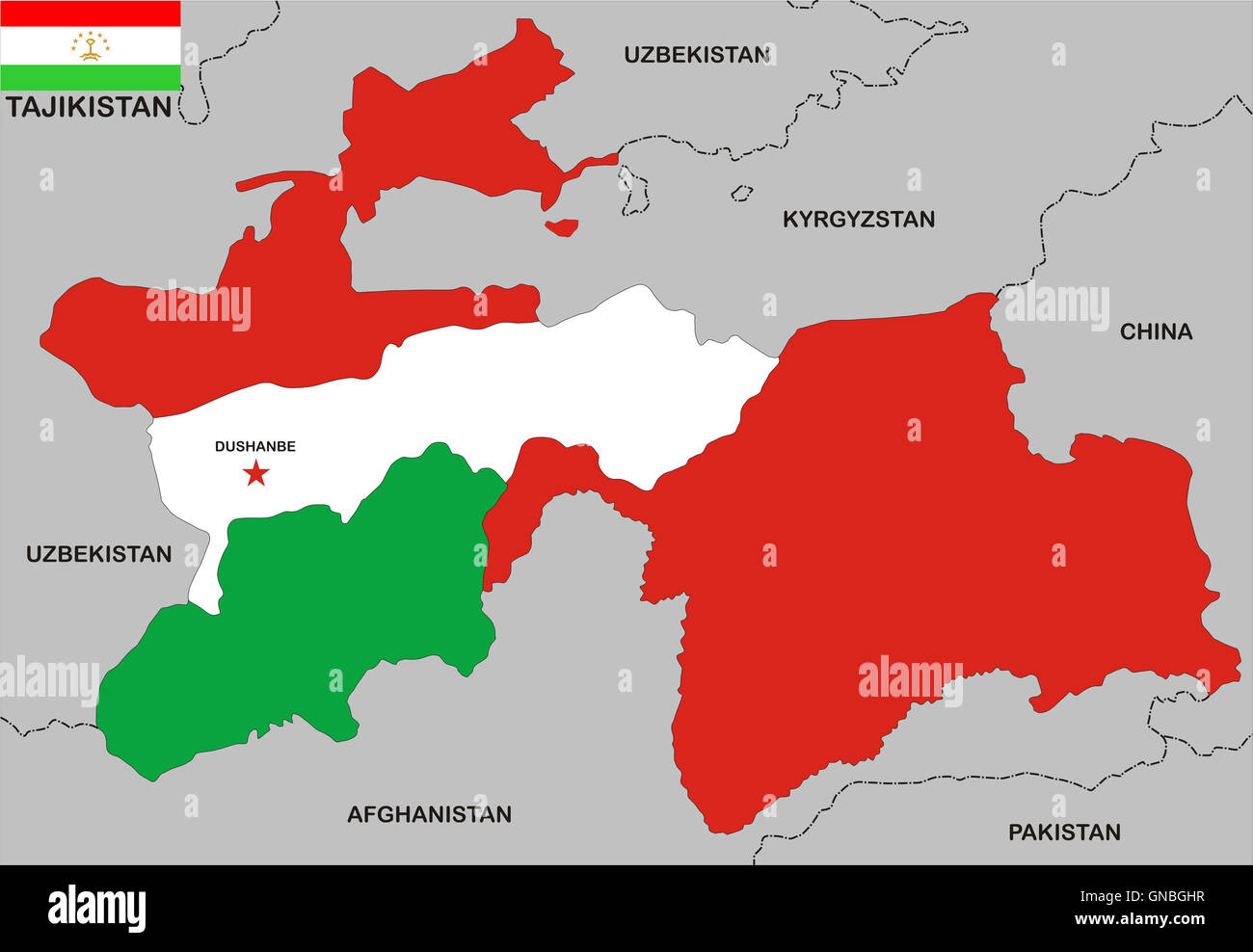 Mappa di Tagikistan Foto Stock