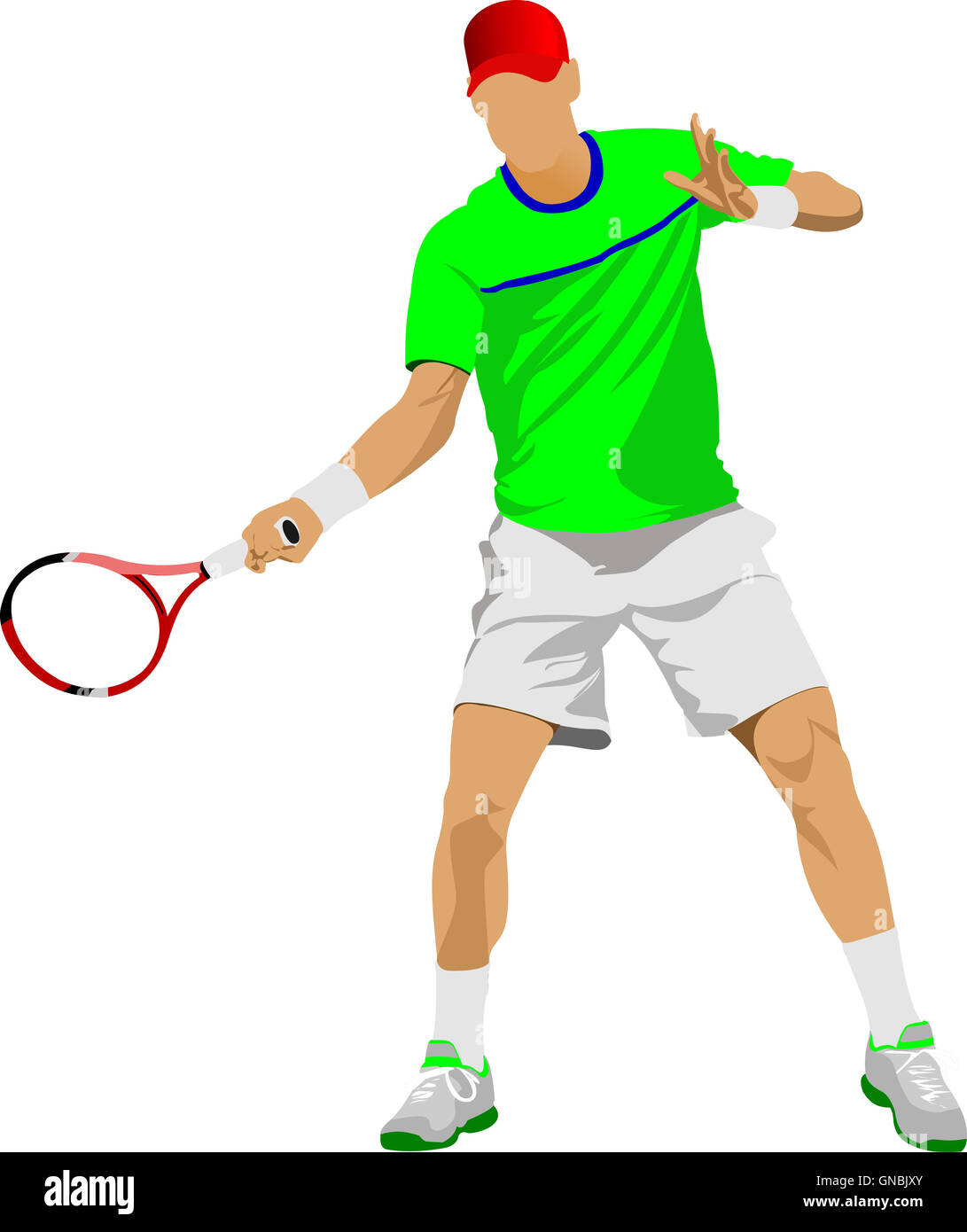 Giocatore di tennis. Colorata illustrazione vettoriale per i progettisti Foto Stock