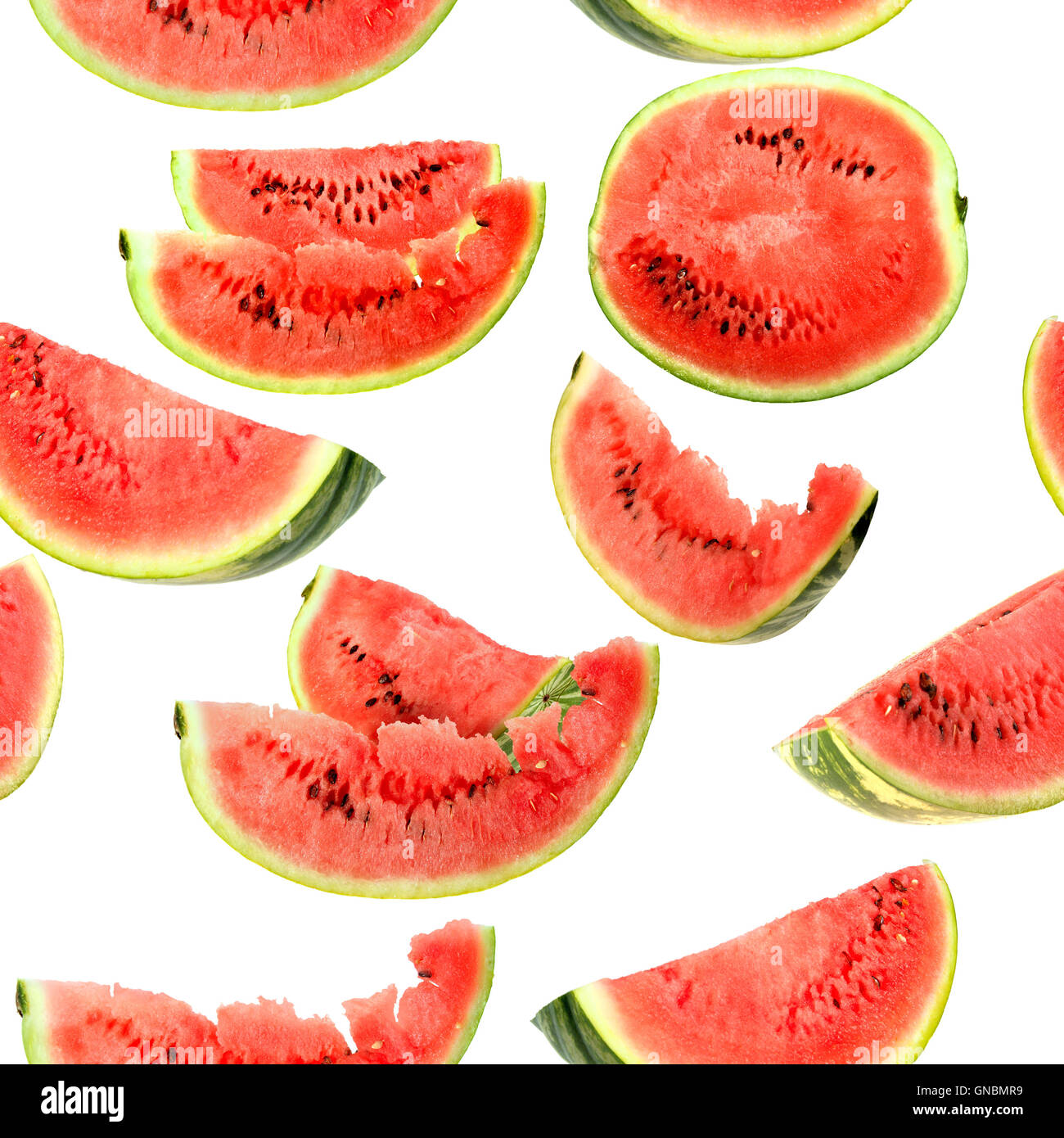 Sfondo rosso con fette di cocomero Foto Stock