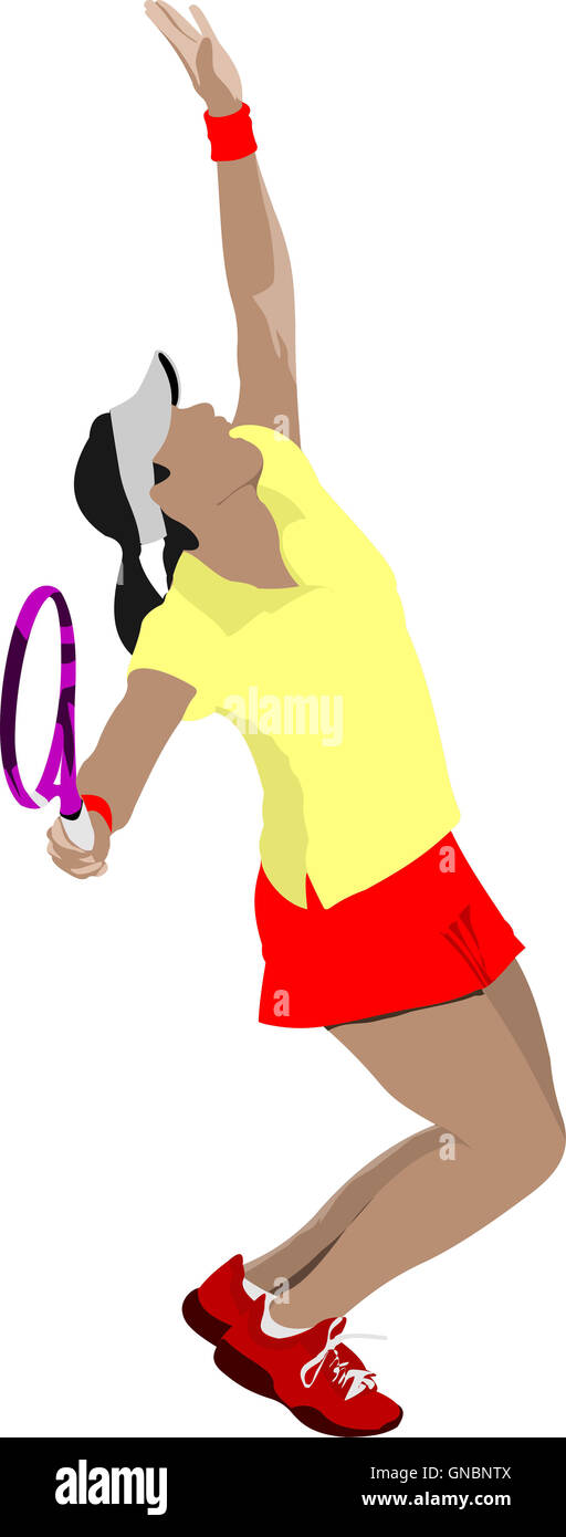 Giocatore di tennis. Colorata illustrazione vettoriale per i progettisti Foto Stock