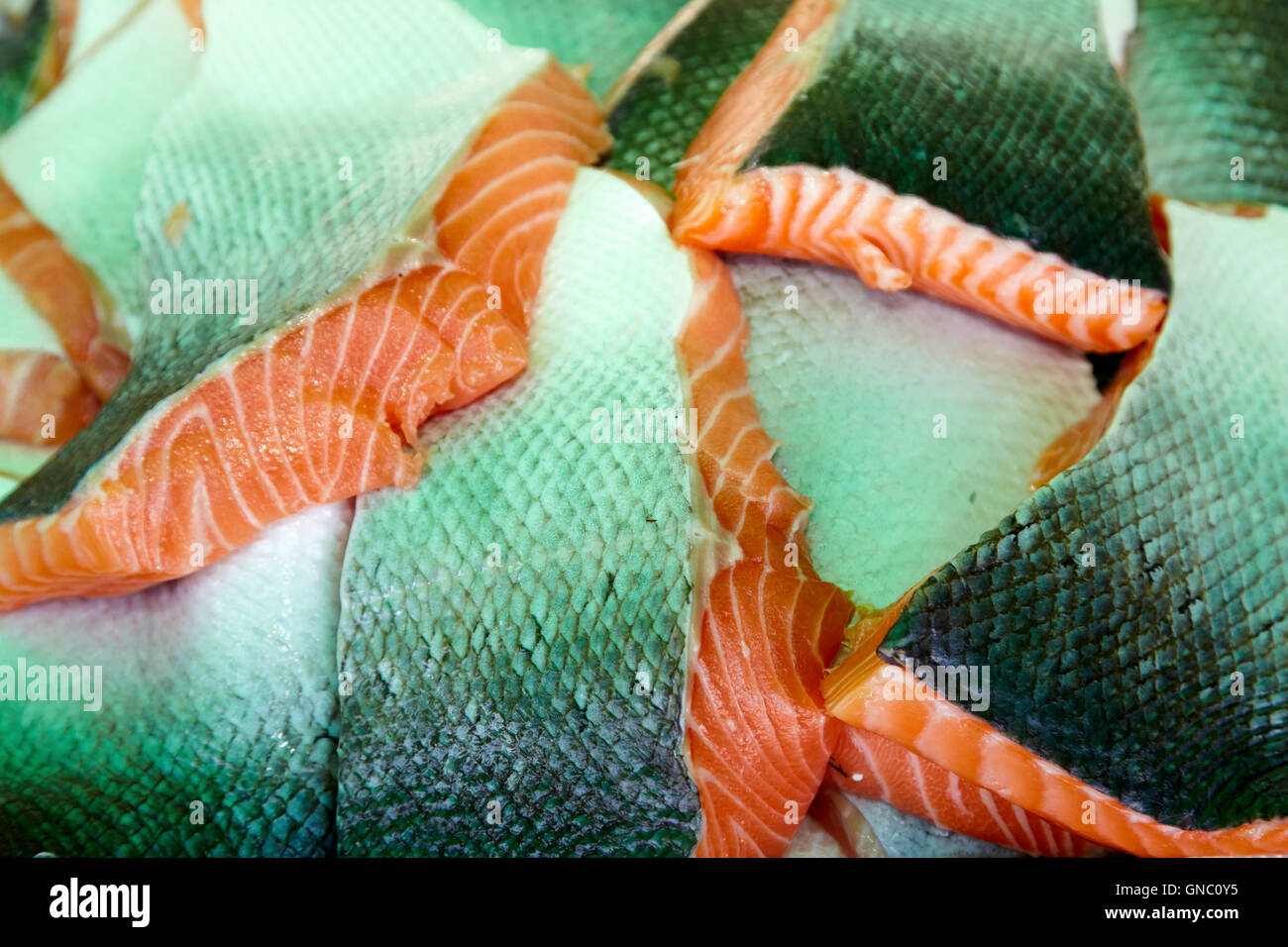Fresco di filetti di salmone Foto Stock