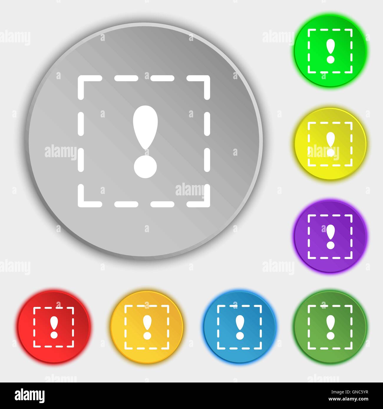 Il punto esclamativo in un'icona quadrata segno. Simbolo sul piatto di otto pulsanti. Vettore Illustrazione Vettoriale