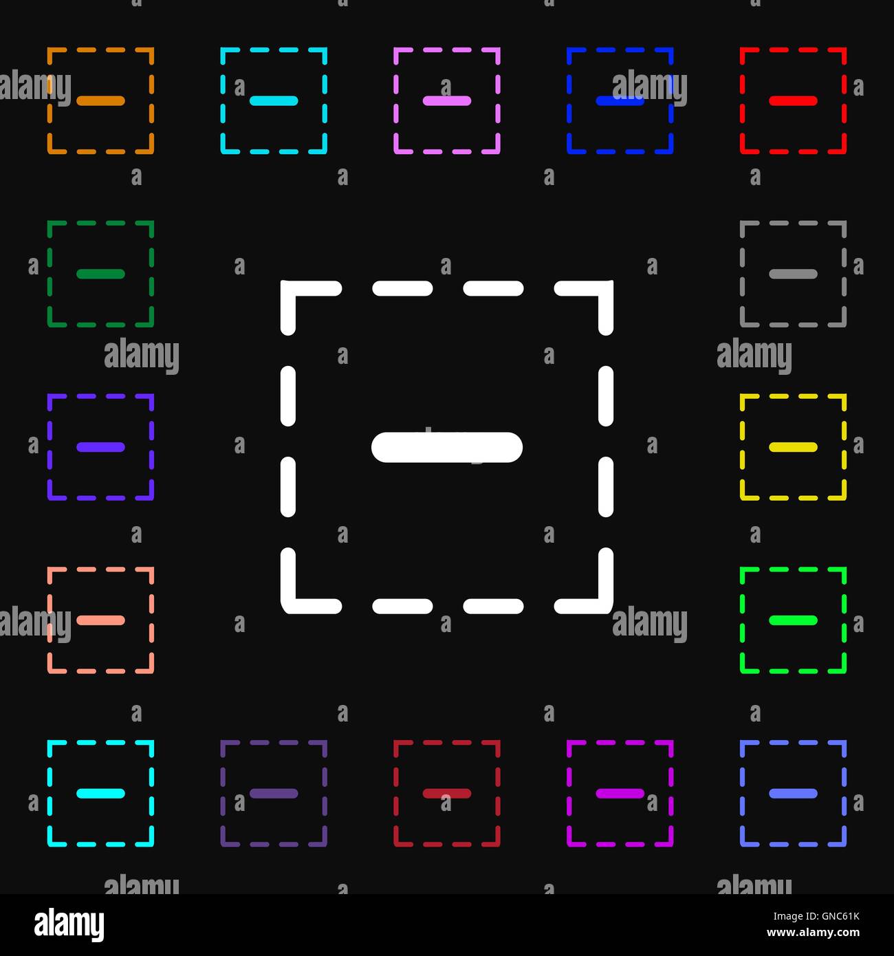Il segno meno in un'icona quadrata segno. Tanti i simboli colorati per il vostro design. Vettore Illustrazione Vettoriale