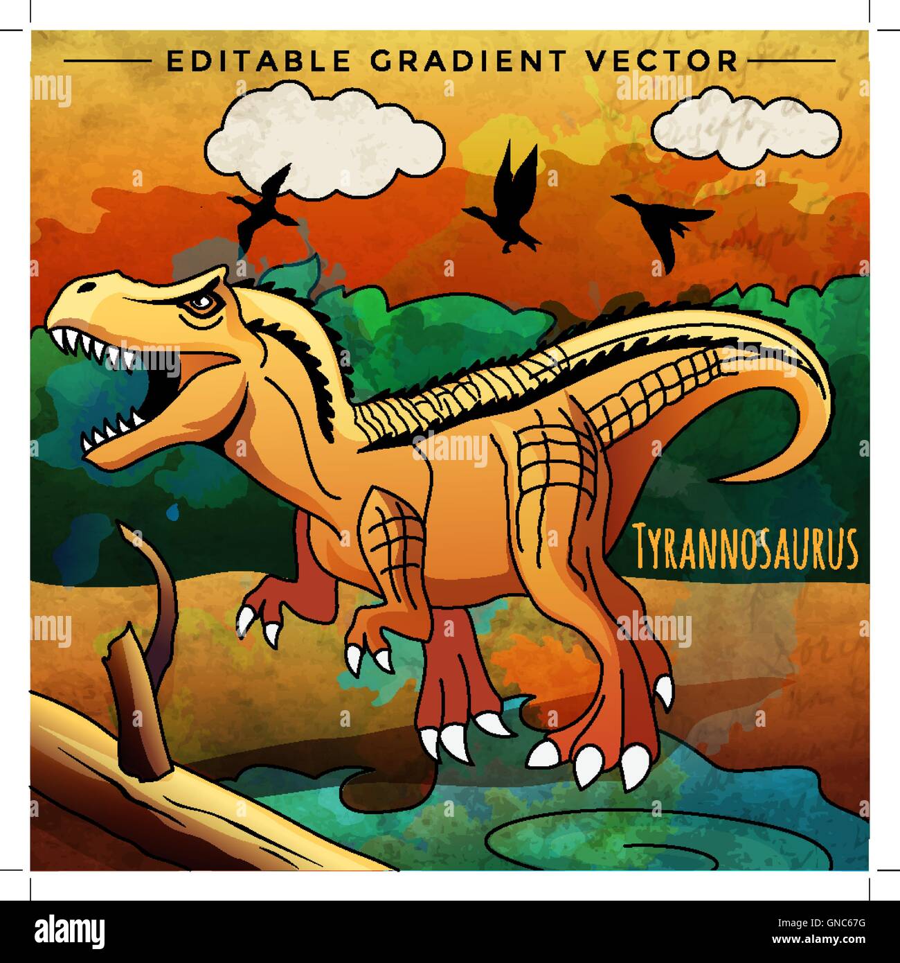 Dinosauro nell'habitat. Illustrazione Vettoriale di Tyrannosaur Illustrazione Vettoriale