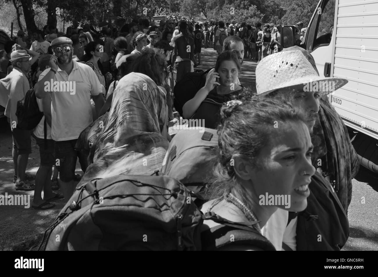 Immagine catturata il giorno dell'incendio che si è verificato al parcheggio del Festival di Danza Andanças 2016 (agosto 3, 2016 ). Portogallo Foto Stock