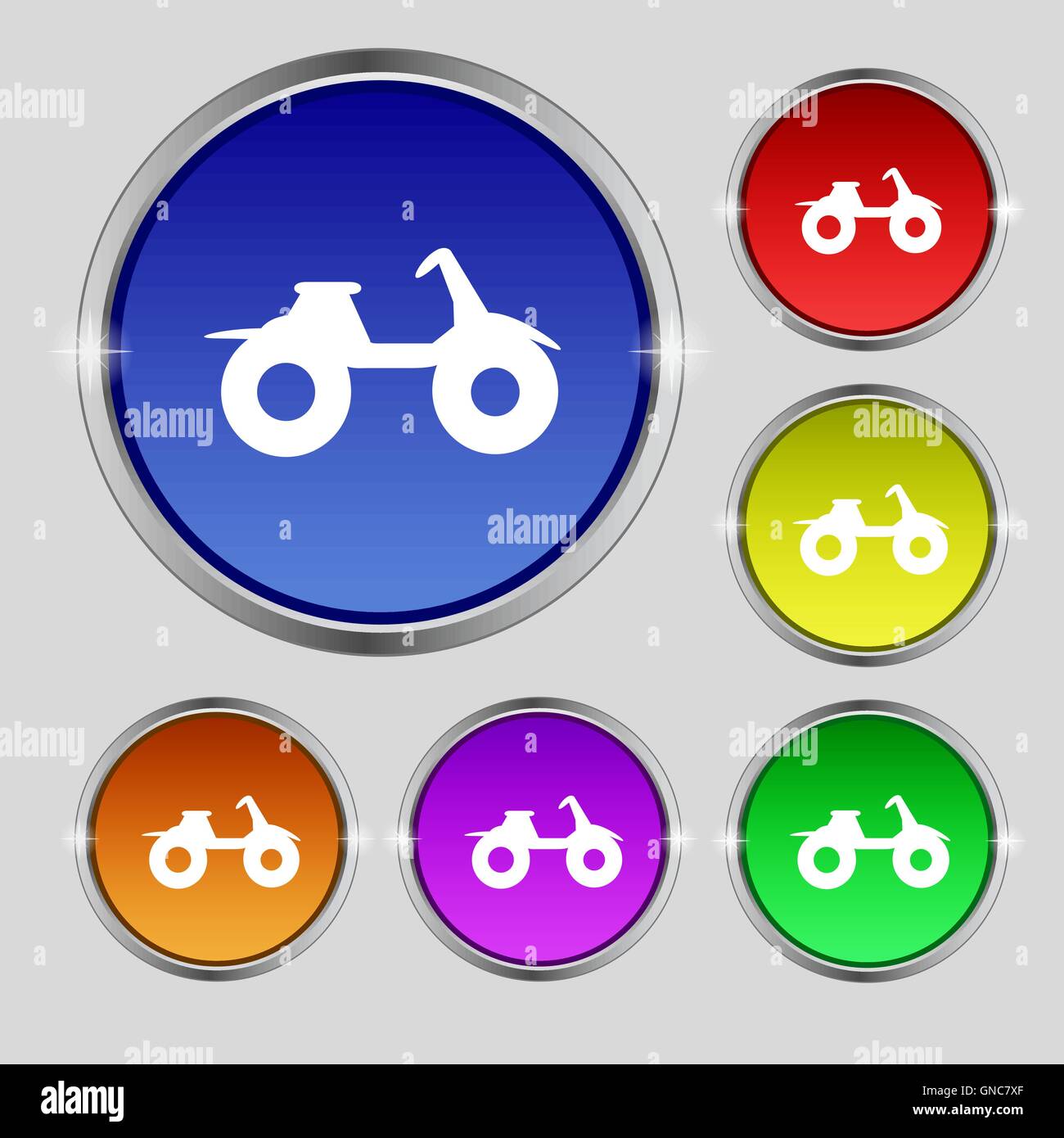 Icona di ATV segno. Simbolo rotondo sul luminoso pulsanti colorati. Vettore Illustrazione Vettoriale