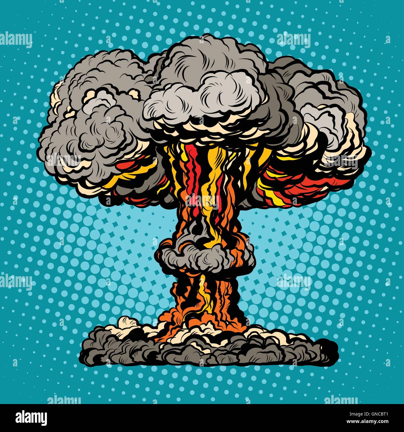 Esplosione nucleare funghi radioattivi pop art Illustrazione Vettoriale