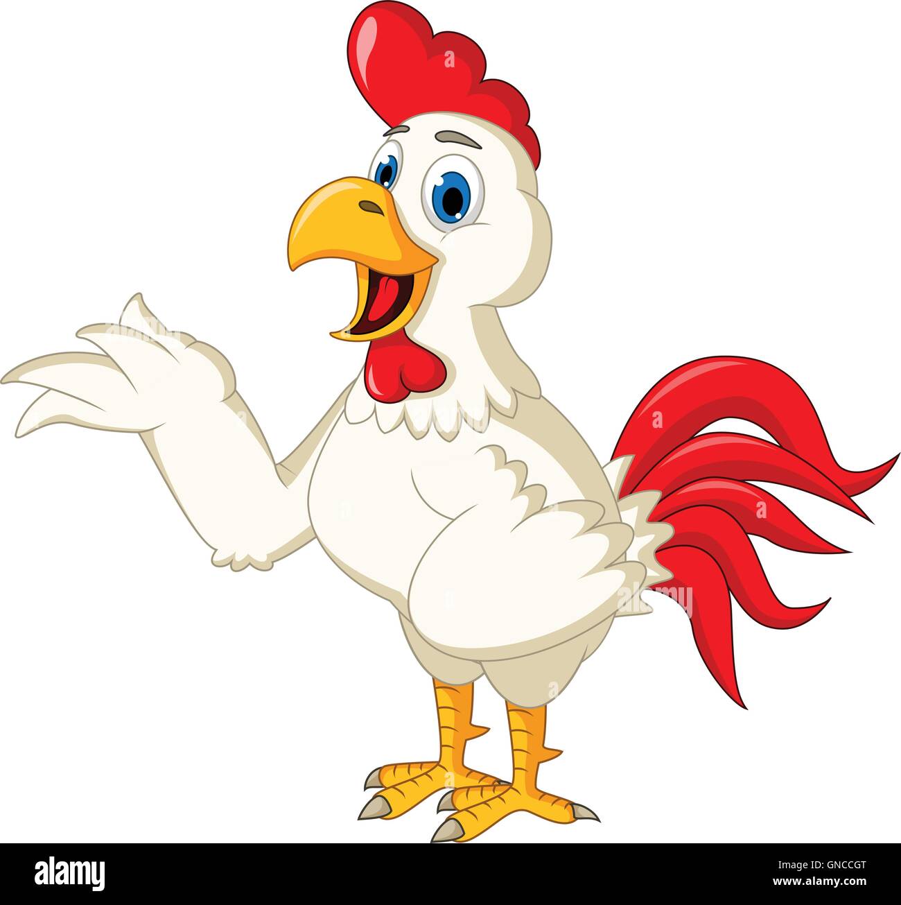 Happy cartoon rooster sventolando Illustrazione Vettoriale