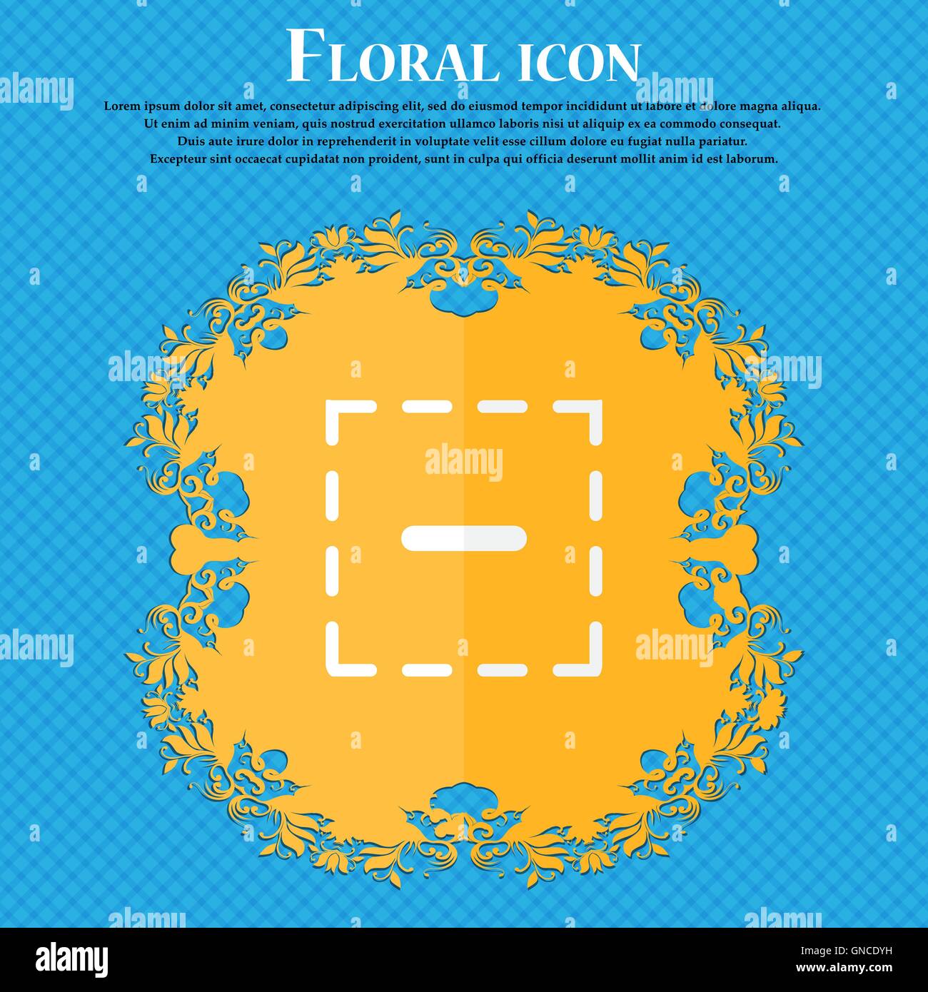 Il segno meno in un'icona quadrata. Floral design piatto su un blu sfondo astratto con posto per il vostro testo. Vettore Illustrazione Vettoriale