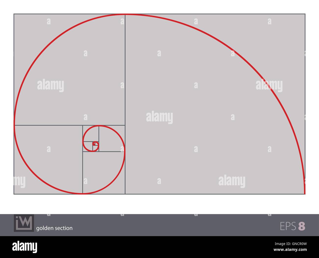 Illustrazione vettoriale della sezione d'oro (golden ratio), il più importante proporzione nell'arte e natura. Illustrazione Vettoriale