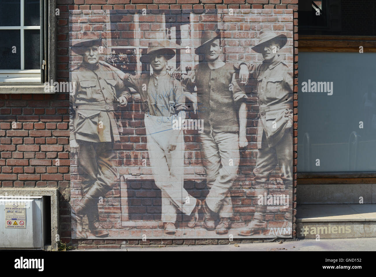 Guerra Mondiale 1 wall art in Amiens, Francia Foto Stock